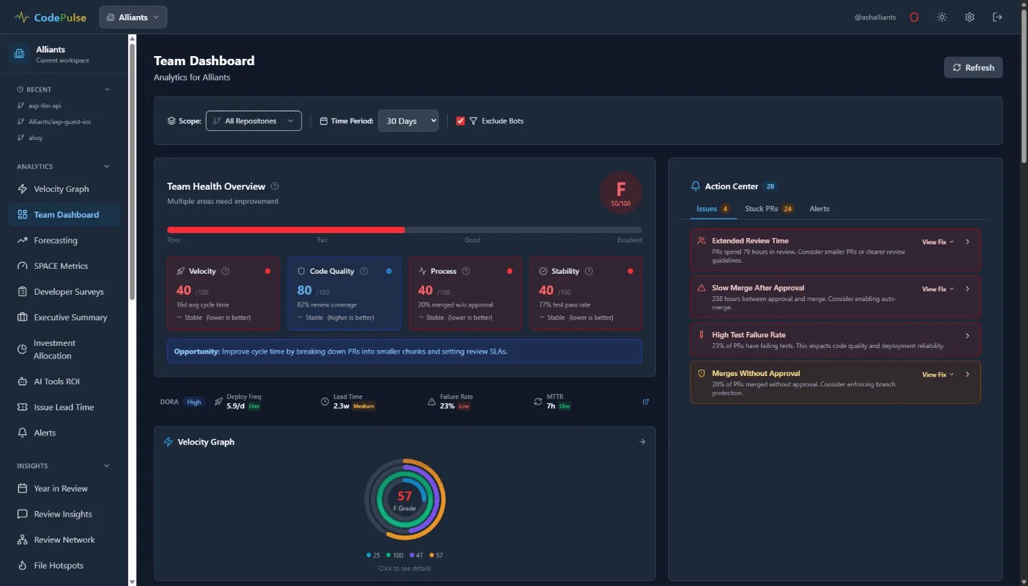CodePulse dashboard demo preview